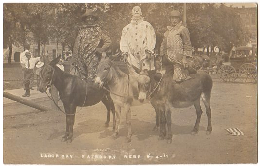 Creepy Clowns on Donkeys Fairbury Nebraska RPPC Labor Day 1911 Parade Postcard - Avid Vintage