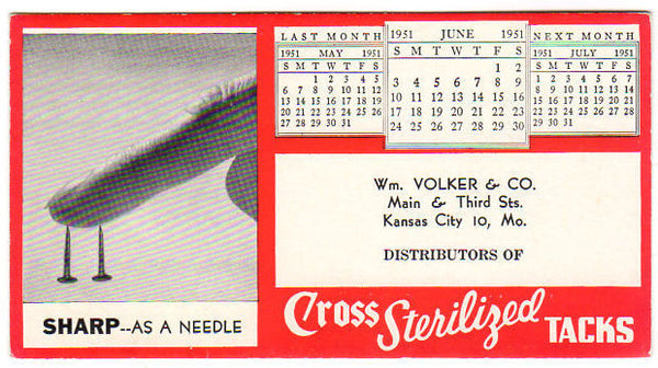 Cross Sterilized Tacks Vintage 1950s Advertising Ink Blotter Wm. Volker Kansas City MO - Avid Vintage