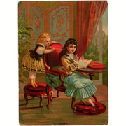 Antique Lithograph 1880s Victorian Parlor Print Girl Reading a Book - Avid Vintage