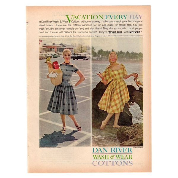 Vintage Dan River Cottons Magazine Print Ad 1960 Dress Advertisement 1960s Ladies Fashions