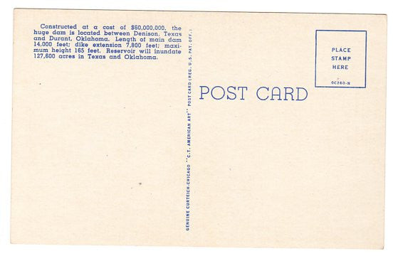 Vintage Denison Texas Postcard Aerial View of Denison Dam and Lake - Avid Vintage