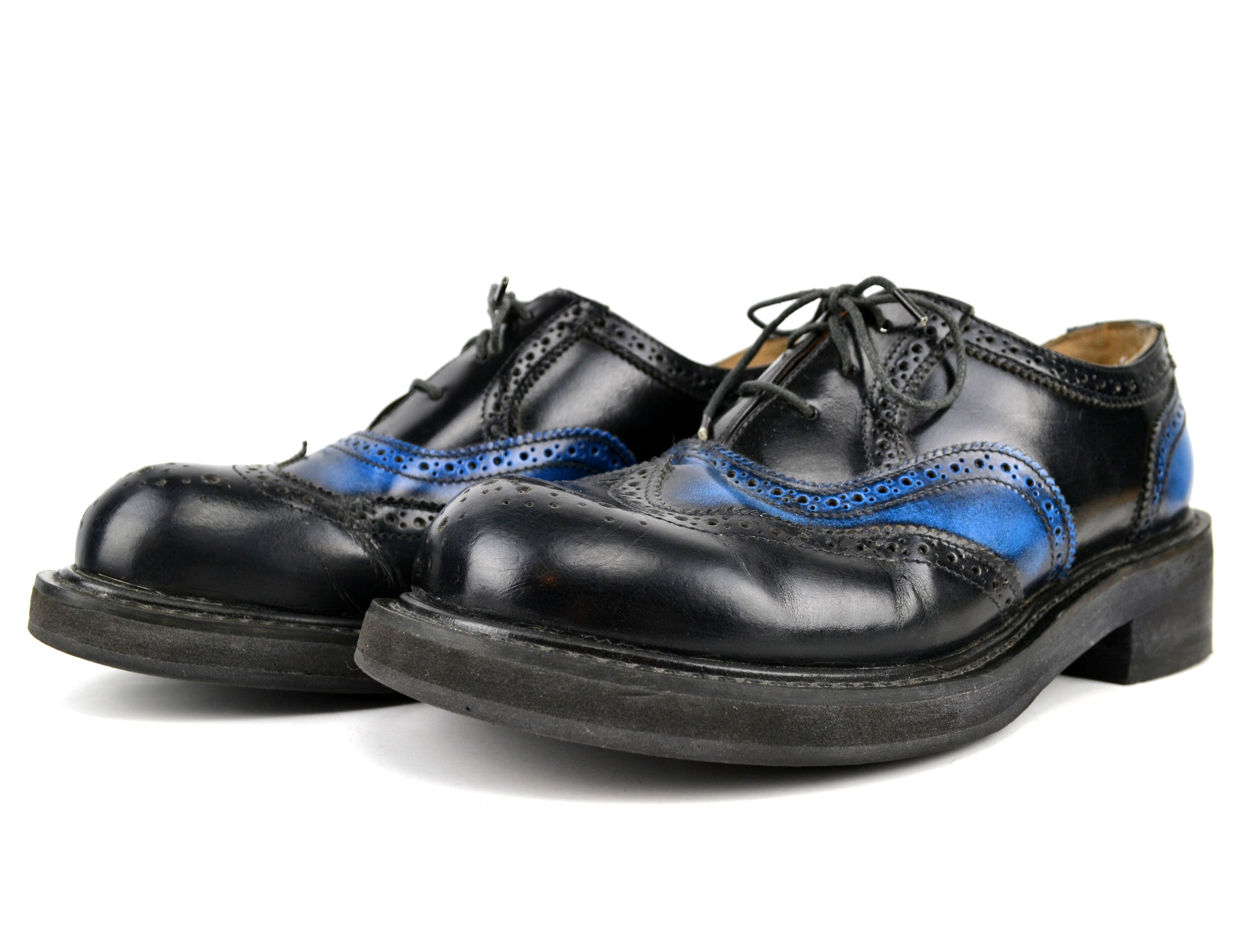 Vintage 1990s Double Heelix Shoes Womens Leather Oxford US Size 10 Black and Blue - Avid Vintage