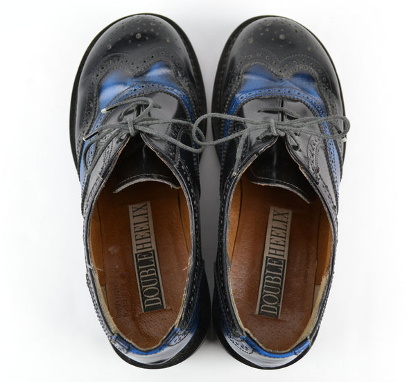 Vintage 1990s Double Heelix Shoes Womens Leather Oxford US Size 10 Black and Blue - Avid Vintage