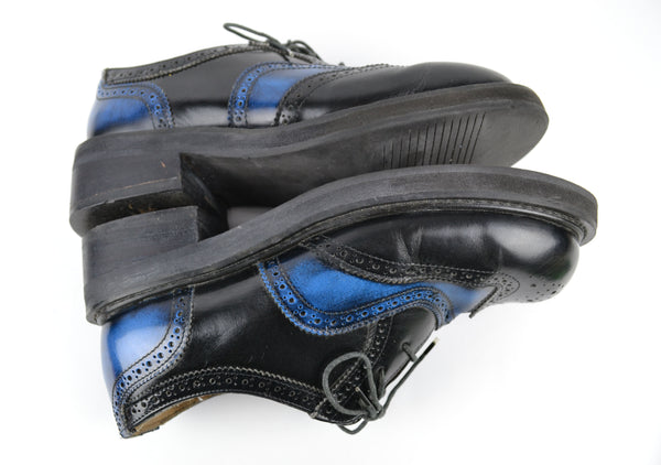 Vintage 1990s Double Heelix Shoes Womens Leather Oxford US Size 10 Black and Blue - Avid Vintage