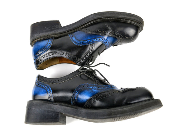 Vintage 1990s Double Heelix Shoes Womens Leather Oxford US Size 10 Black and Blue - Avid Vintage
