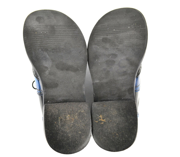 Vintage 1990s Double Heelix Shoes Womens Leather Oxford US Size 10 Black and Blue - Avid Vintage