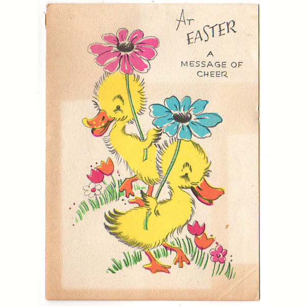 Ducks with Large Flowers Vintage Easter Greeting Card Used - Avid Vintage