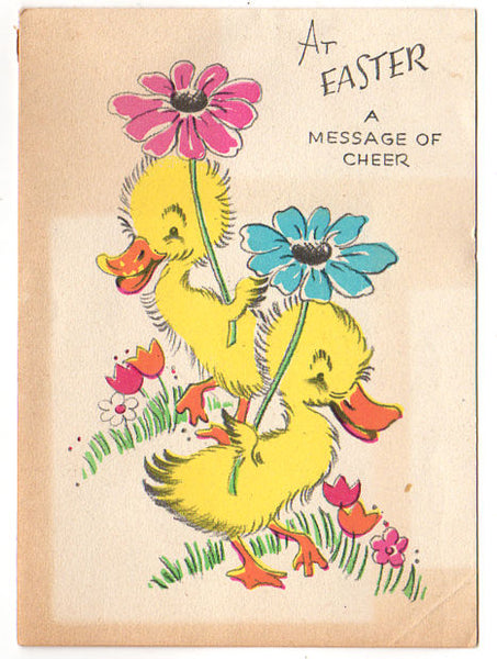 Ducks with Large Flowers Vintage Easter Greeting Card Used - Avid Vintage