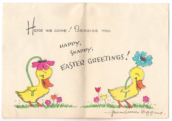 Ducks with Large Flowers Vintage Easter Greeting Card Used - Avid Vintage