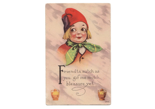 Vintage Dutch Boy Greetings Postcard Green Scarf Red Hat Bergman - Avid Vintage
