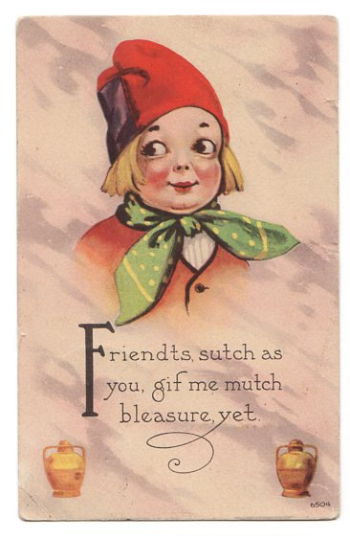 Vintage Dutch Boy Greetings Postcard Green Scarf Red Hat Bergman - Avid Vintage