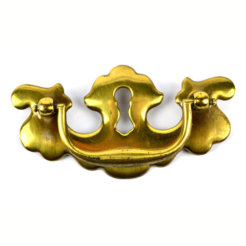 Early American KBC Keyhole Drawer Pull Vintage Polished Brass Finish 4 1/2 Inches Wide 3 Inch on Center - Avid Vintage