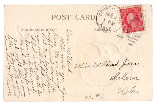 Vintage Embossed Easter Greetings Postcard Yellow Chicks Purple Violets Easter Egg - Avid Vintage