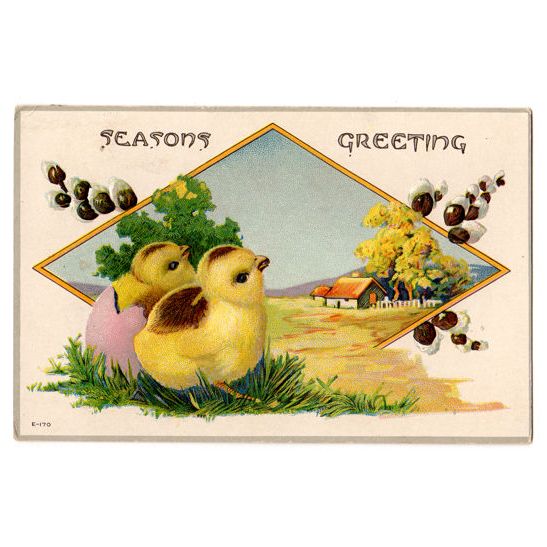 Vintage Embossed Easter Postcard Yellow Chicks Farm Scene - Avid Vintage