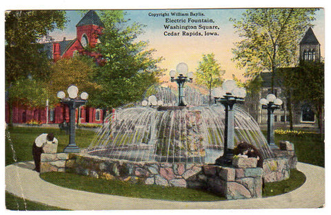 Vintage Cedar Rapids Iowa Postcard Electric Fountain in Washinton Square 1910s Souvenir View - Avid Vintage