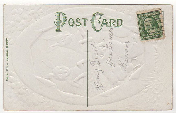 Embossed Antique Easter Postcard Bunnies and Chick Broken Egg Brick Wall - Avid Vintage