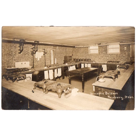 Vintage 1910s High School Kitchen Interior Stoves Real Photo Postcard Fairbury Nebraska - Avid Vintage