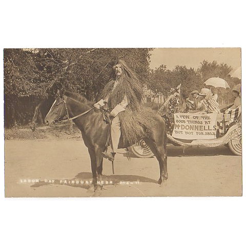 Fairbury Nebraska RPPC 1911 Labor Day Parade Float Man in Costume on Horse - Avid Vintage