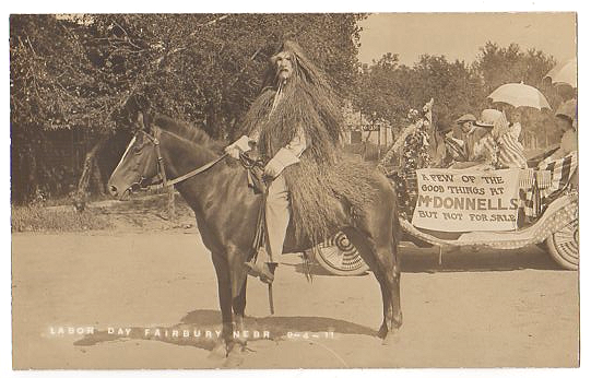 Fairbury Nebraska RPPC 1911 Labor Day Parade Float Man in Costume on Horse - Avid Vintage