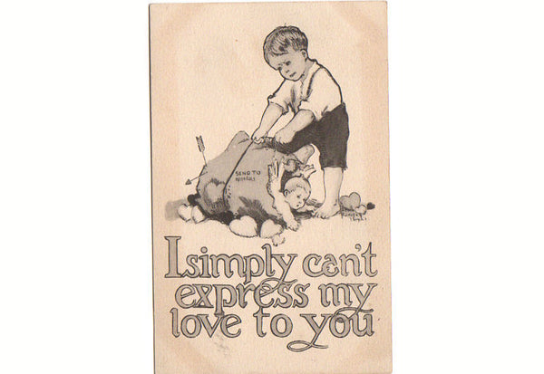 Vintage Gibson Art Valentine Postcard Little Boy with Cupid in a Mail Bag Unused - Avid Vintage