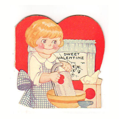 Girl Grating Hearts Vintage 1940s Valentine Greeting Card - Avid Vintage