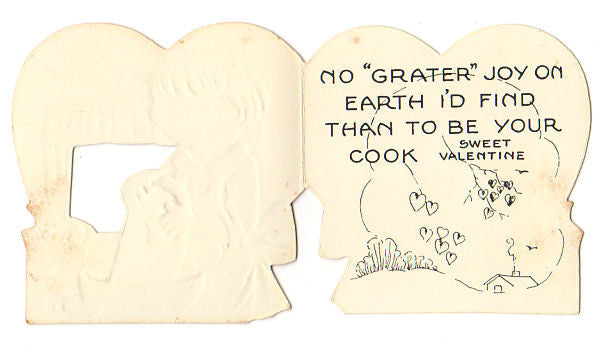 Girl Grating Hearts Vintage 1940s Valentine Greeting Card - Avid Vintage
