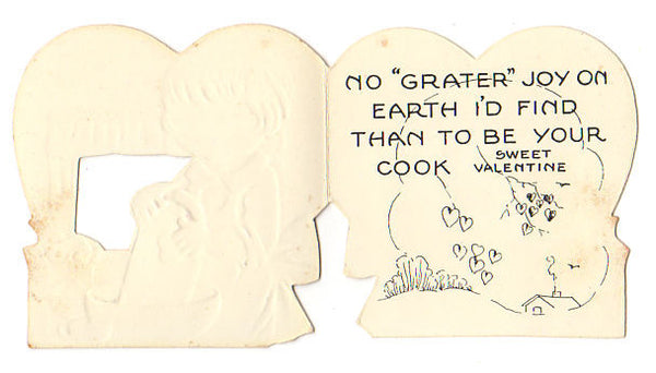 Girl Grating Hearts Vintage 1940s Valentine Greeting Card - Avid Vintage