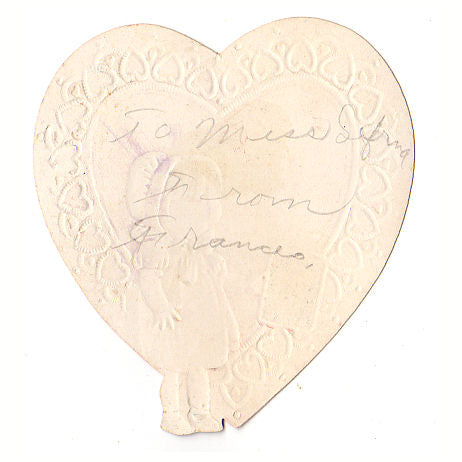 Girl Holding Framed Chalkboard Vintage 1930s Die Cut Heart Shaped Valentine Card - Avid Vintage