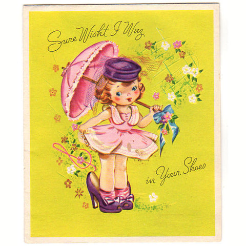 Girl with Parasol Vintage 1950s Birthday Greeting Card Used Artistic Card - Avid Vintage