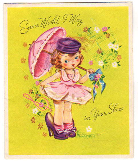 Girl with Parasol Vintage 1950s Birthday Greeting Card Used Artistic Card - Avid Vintage