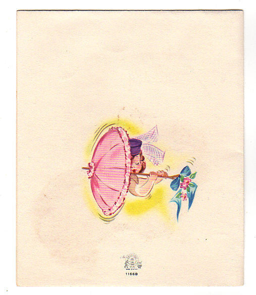 Girl with Parasol Vintage 1950s Birthday Greeting Card Used Artistic Card - Avid Vintage