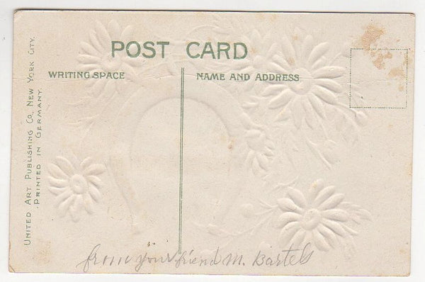 Good Luck from Hanover Kansas Vintage Embossed Postcard Horseshoe Flowers - Avid Vintage