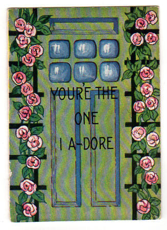 Vintage Valentine Card 1940s Greeting Green Cottage Door Pink Rose Vines - Avid Vintage