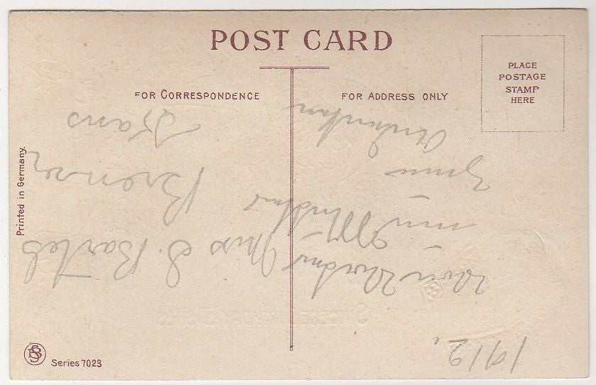 Green Envelope Sealed with Red Roses Vintage Birthday Postcard Gold Metallic Horseshoe - Avid Vintage