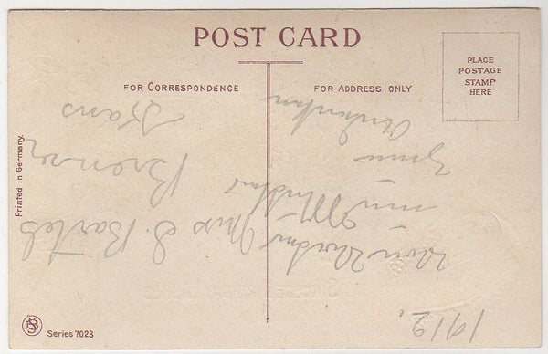 Green Envelope Sealed with Red Roses Vintage Birthday Postcard Gold Metallic Horseshoe - Avid Vintage