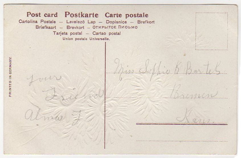 Greetings From Marysville Kansas Embossed Antique Postcard Pink Flowers - Avid Vintage