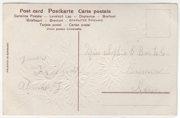 Greetings From Marysville Kansas Embossed Antique Postcard Pink Flowers - Avid Vintage