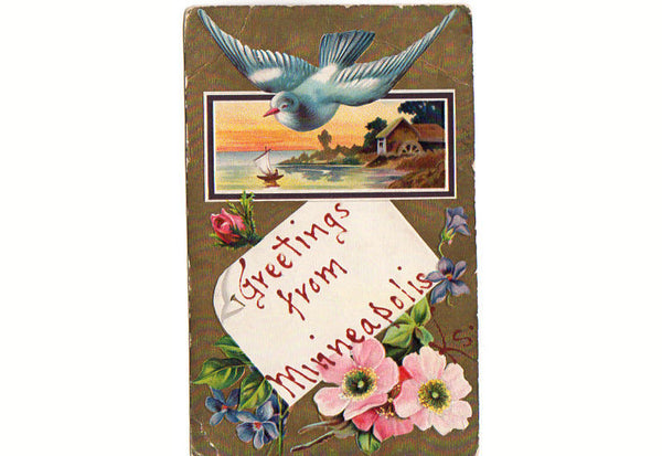 Vintage Postcard Greetings from Minneapolis Kansas 1900s PC Birds Floral - Avid Vintage
