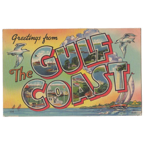 Large Letter Postcard Greetings from The Gulf Coast Unused Vintage 1940s Linen - Avid Vintage