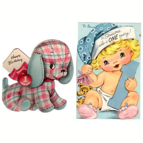 Vintage 1st Birthday Hallmark Greeting Cards One Year Old Lot of 2 Puppy Baby Pin Used - Avid Vintage