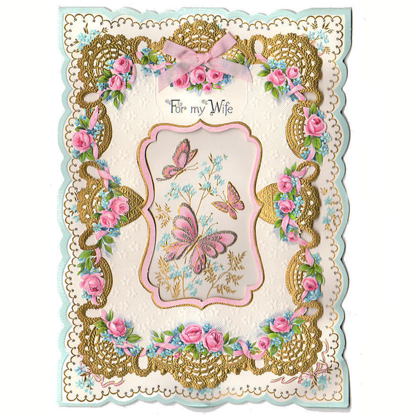 Vintage Hallmark Mother's Day Card For My Wife Butterflies Gold Foil Die Cut Layered - Avid Vintage