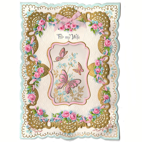 Vintage Hallmark Mother's Day Card For My Wife Butterflies Gold Foil Die Cut Layered - Avid Vintage