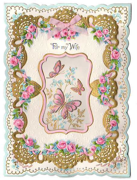 Vintage Hallmark Mother's Day Card For My Wife Butterflies Gold Foil Die Cut Layered - Avid Vintage