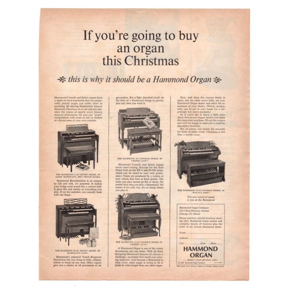 Vintage 1963 Hammond Organ Magazine Print Ad Electronics Advertising Music Room Decor - Avid Vintage