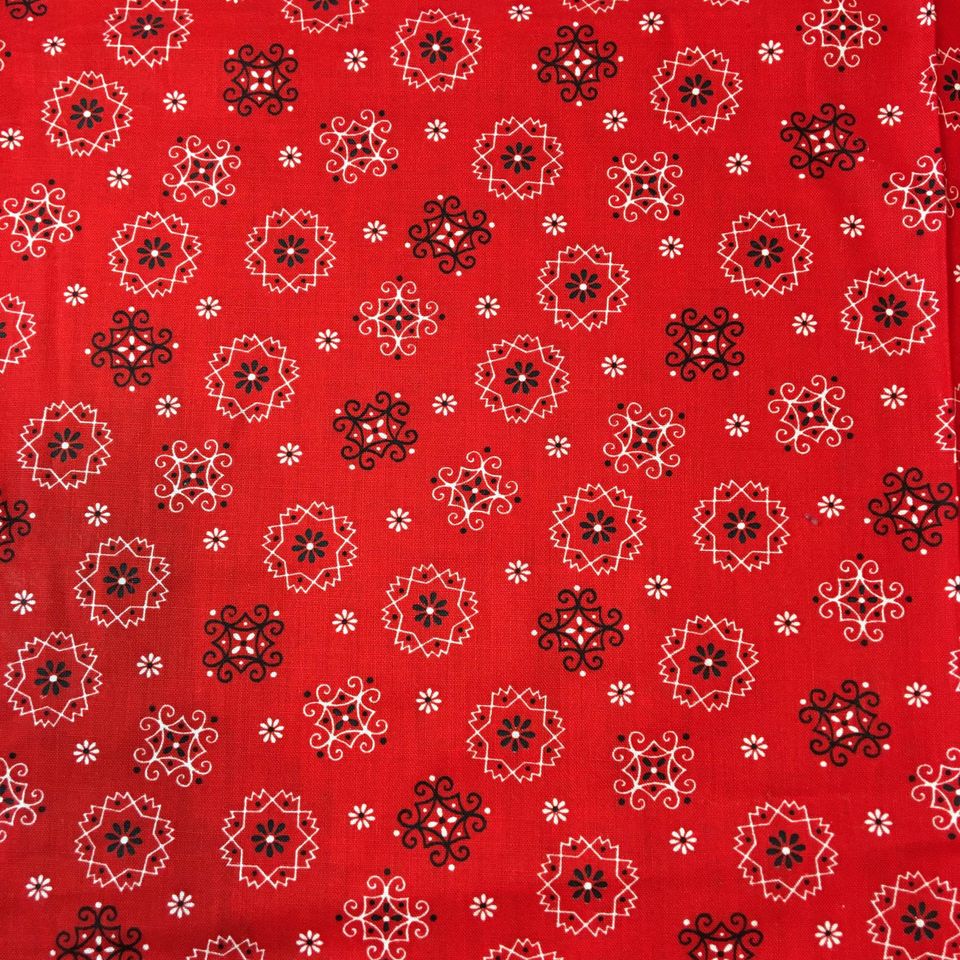 Handkerchief Fabric Red, White, Black Bandana Hanky Material 43 x 80 - Avid Vintage
