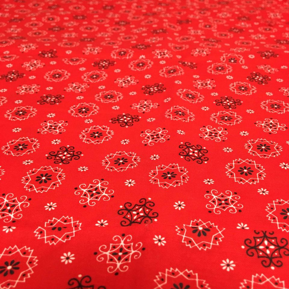 Handkerchief Fabric Red, White, Black Bandana Hanky Material 43 x 80 - Avid Vintage