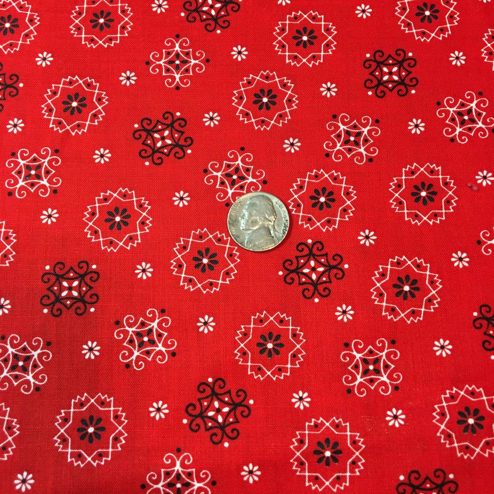 Handkerchief Fabric Red, White, Black Bandana Hanky Material 43 x 80 - Avid Vintage