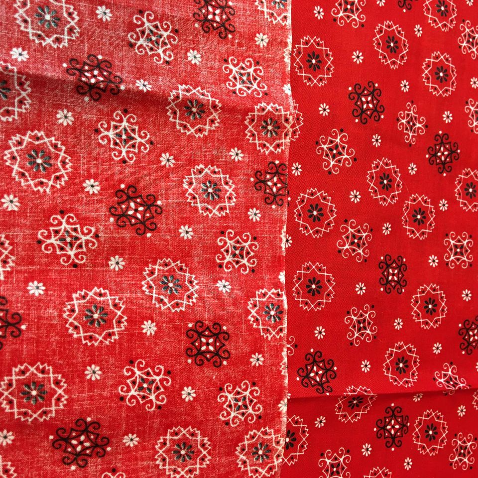 Handkerchief Fabric Red, White, Black Bandana Hanky Material 43 x 80 - Avid Vintage