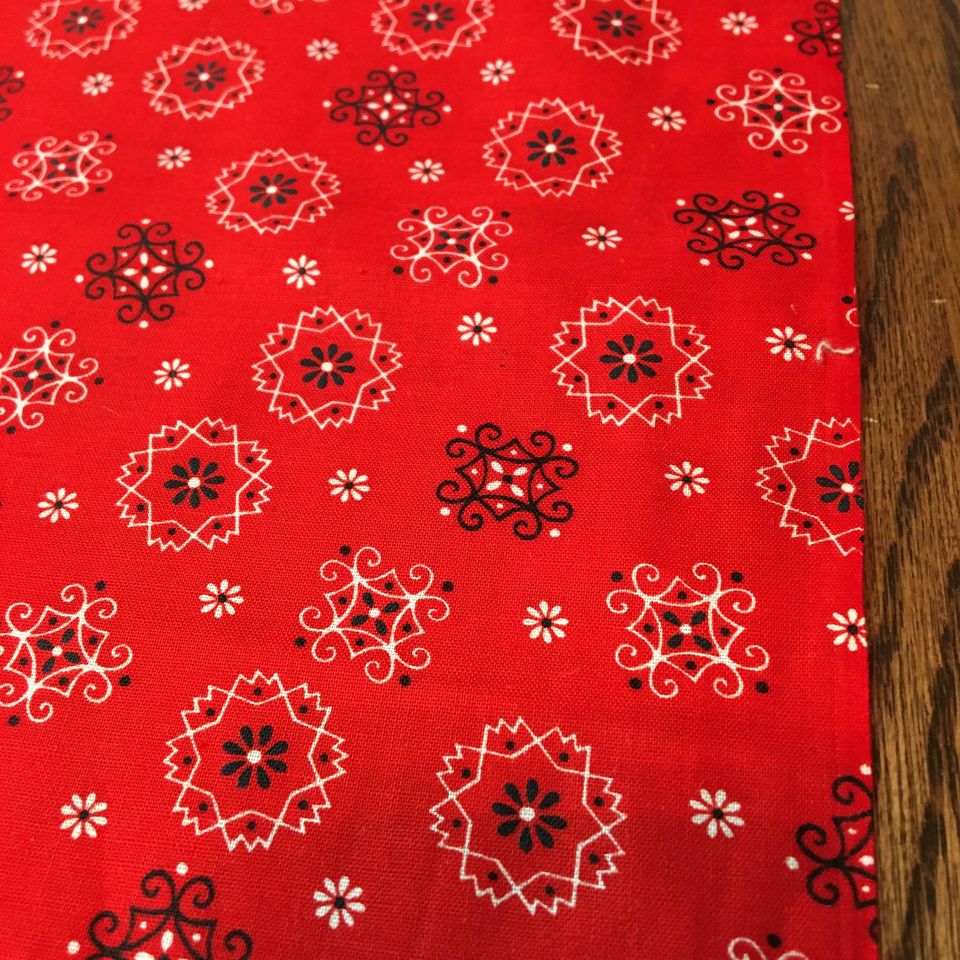 Handkerchief Fabric Red, White, Black Bandana Hanky Material 43 x 80 - Avid Vintage