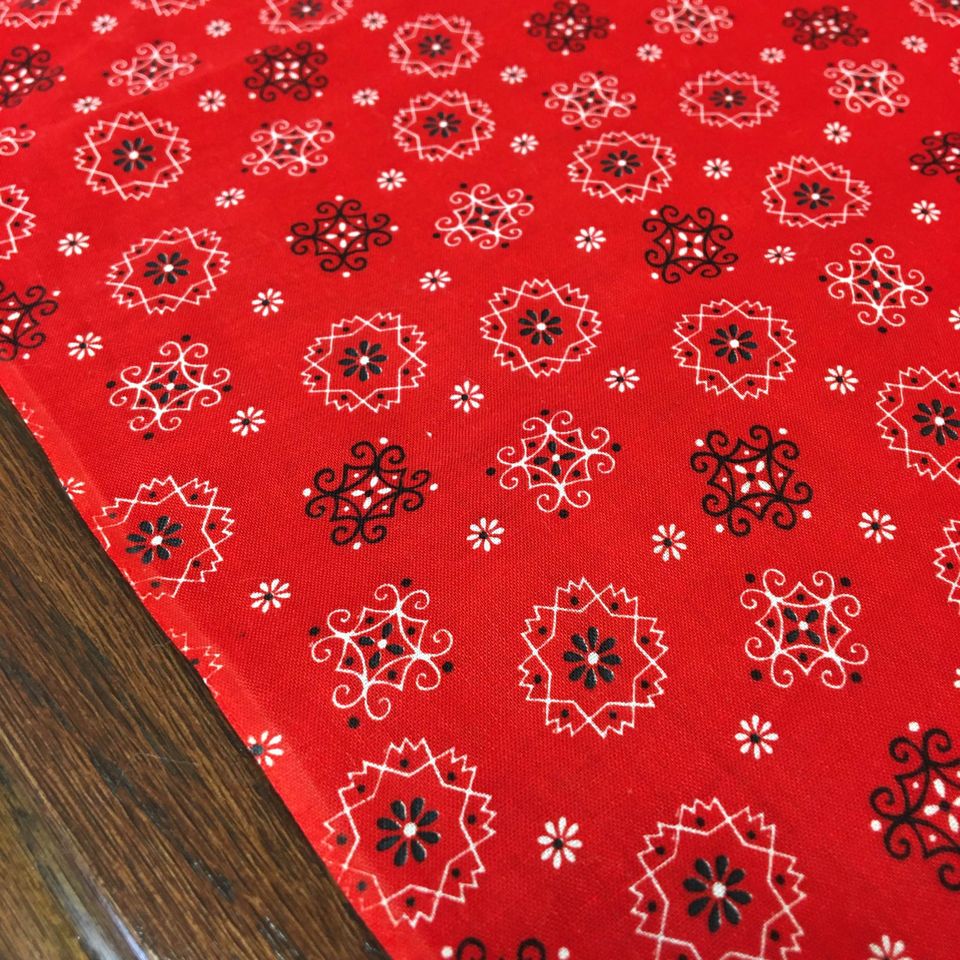 Handkerchief Fabric Red, White, Black Bandana Hanky Material 43 x 80 - Avid Vintage